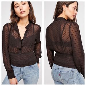 Free People Crystal Clear Black Button Down Top S